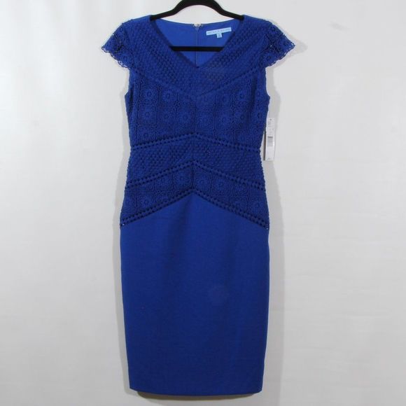 ANTONIO MELANI Dresses & Skirts - Antonio Melani Harbor Dress Sheath Geometric Lace Blueprint Blue Size 0